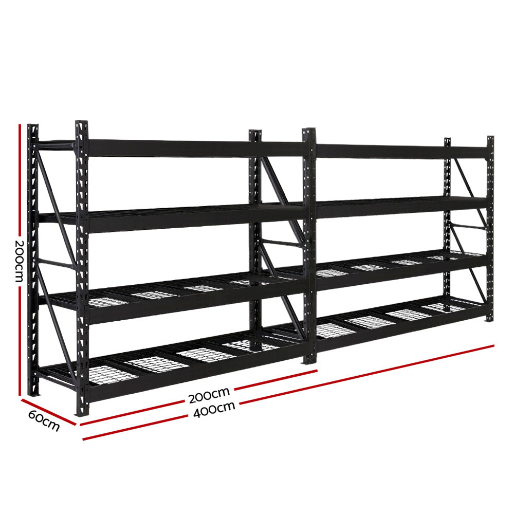 Giantz 4Mx2M Garage Shelving Rack Black Industrial Steel