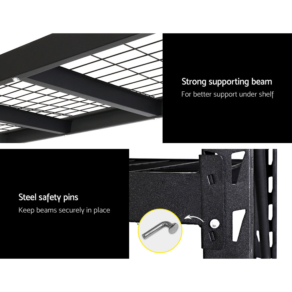 Giantz 4Mx2M Garage Shelving Rack Black Industrial Steel
