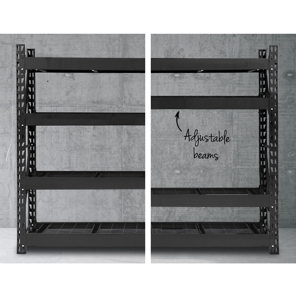 Giantz 4Mx2M Garage Shelving Rack Black Industrial Steel