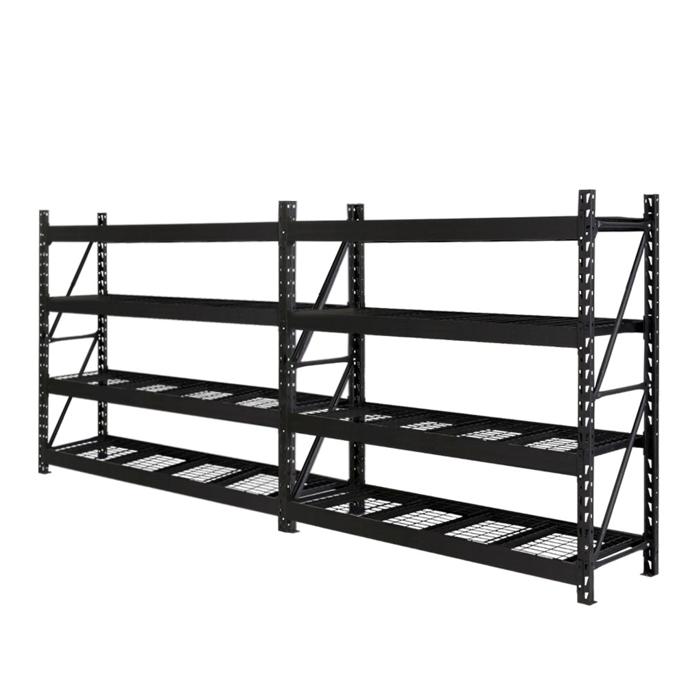 Giantz 4Mx2M Garage Shelving Rack Black Industrial Steel