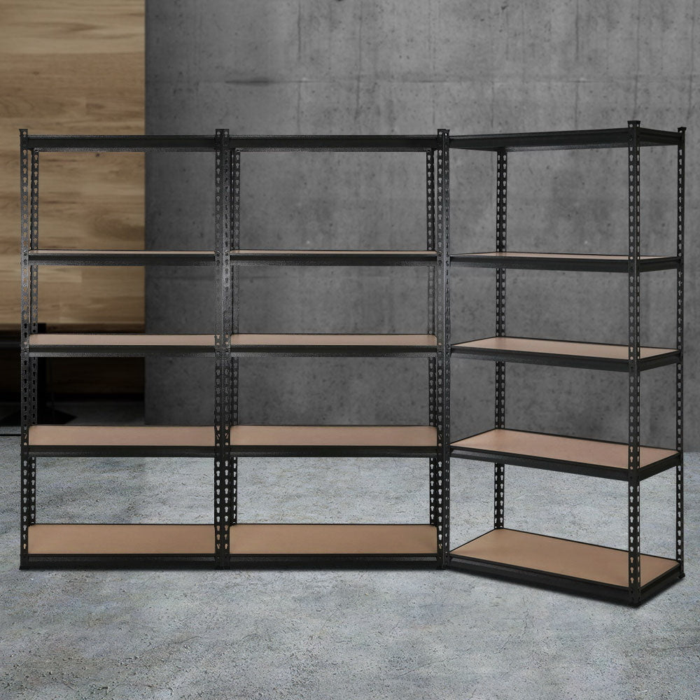 Giantz 3x1.5M Steel Garage Shelving Rack Matte Black