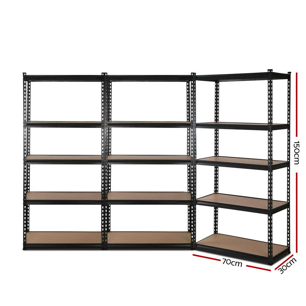 Giantz 3x1.5M Steel Garage Shelving Rack Matte Black