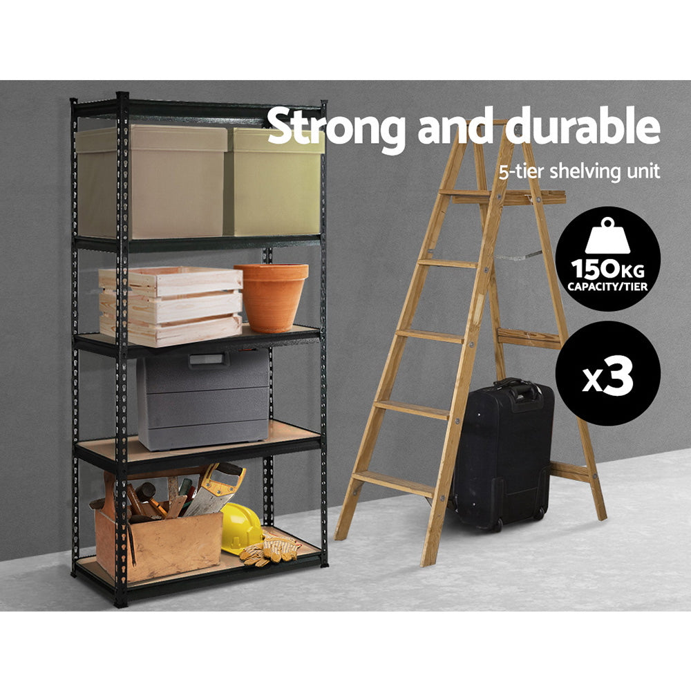 Giantz 3x1.5M Steel Garage Shelving Rack Matte Black