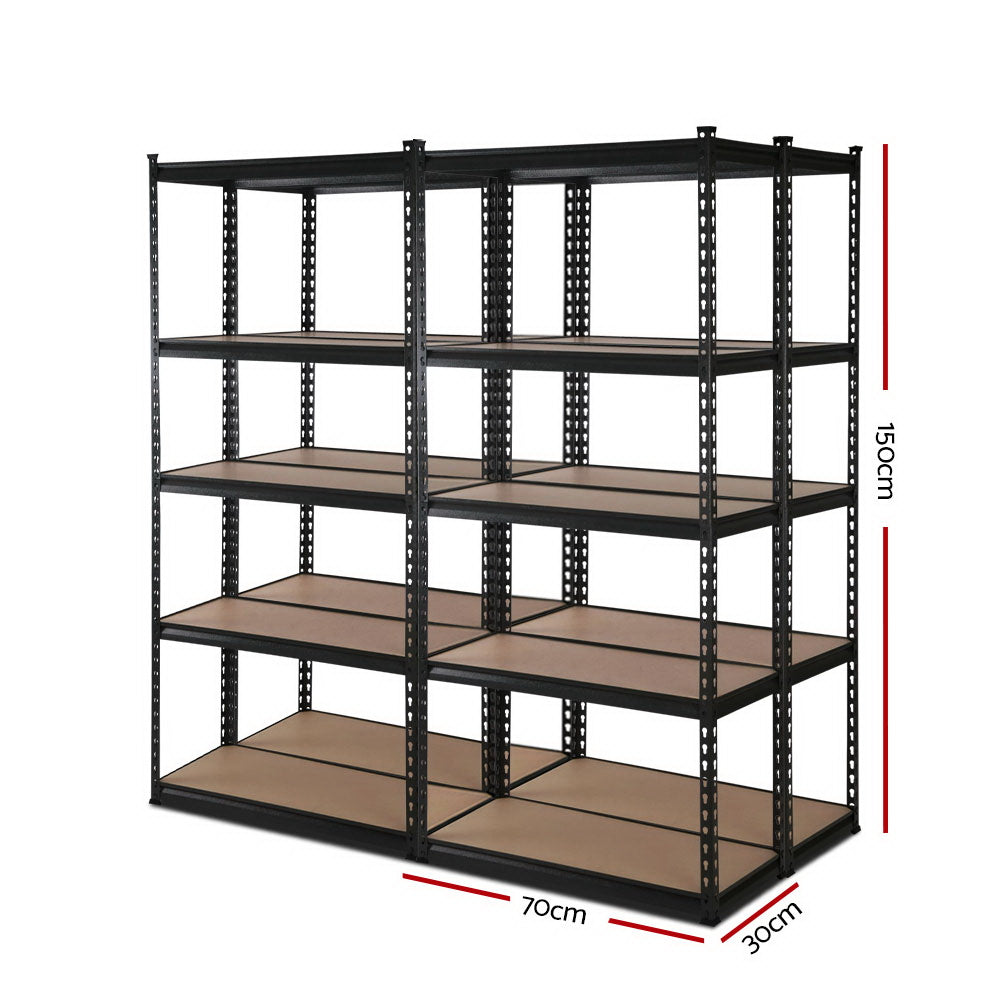 Giantz 4x1.5M Garage Shelving Rack Black Industrial Storage