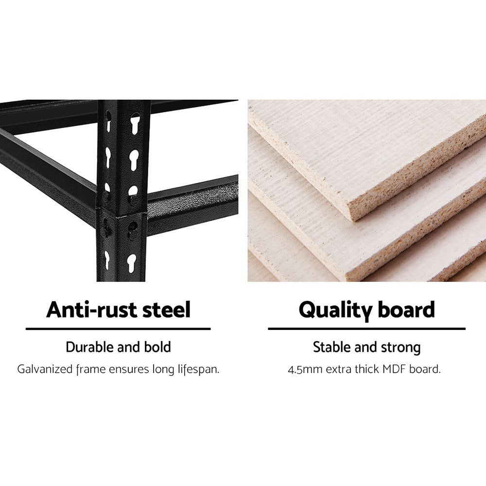 Giantz 4x1.5M Garage Shelving Rack Black Industrial Storage