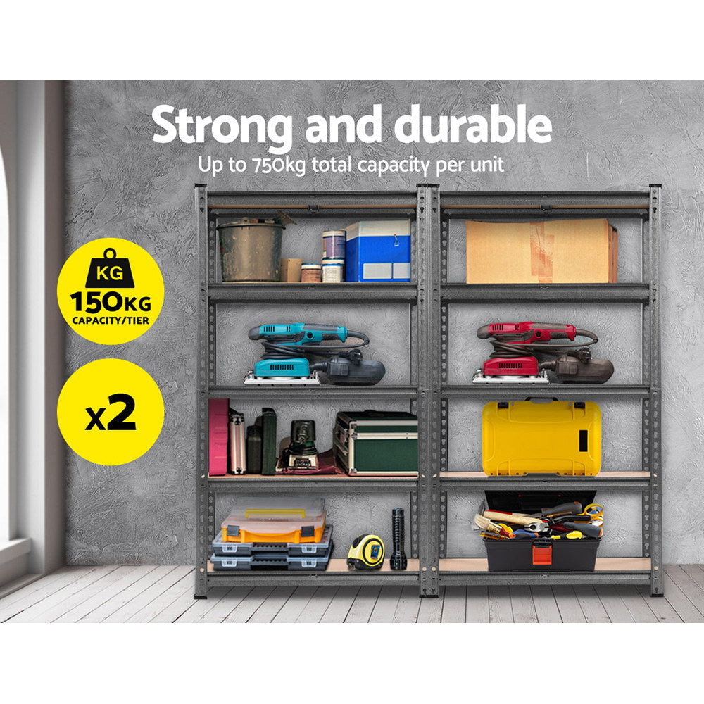 Giantz 2x1.5M Garage Shelving Steel Rack Matte Charcoal