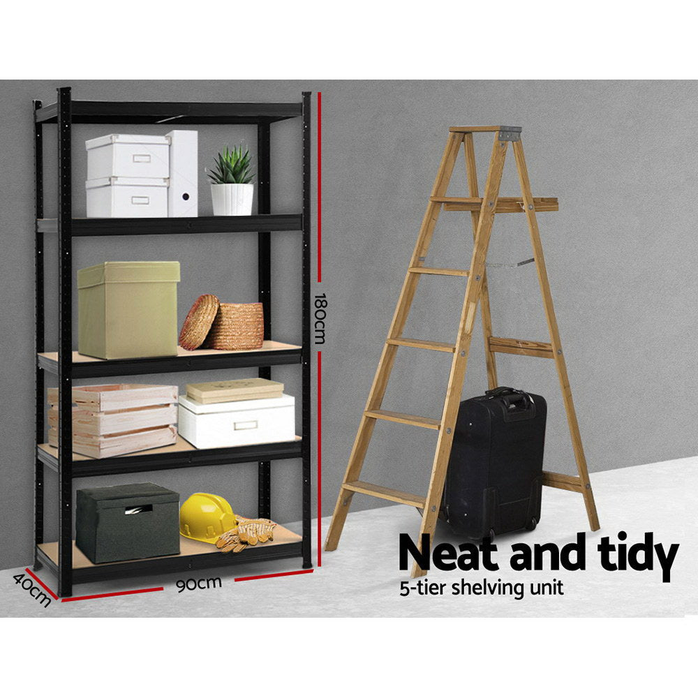 Giantz 1.8M Garage Storage Rack Steel Shelves Black