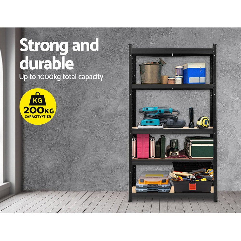Giantz 1.8M Garage Storage Rack Steel Shelves Black