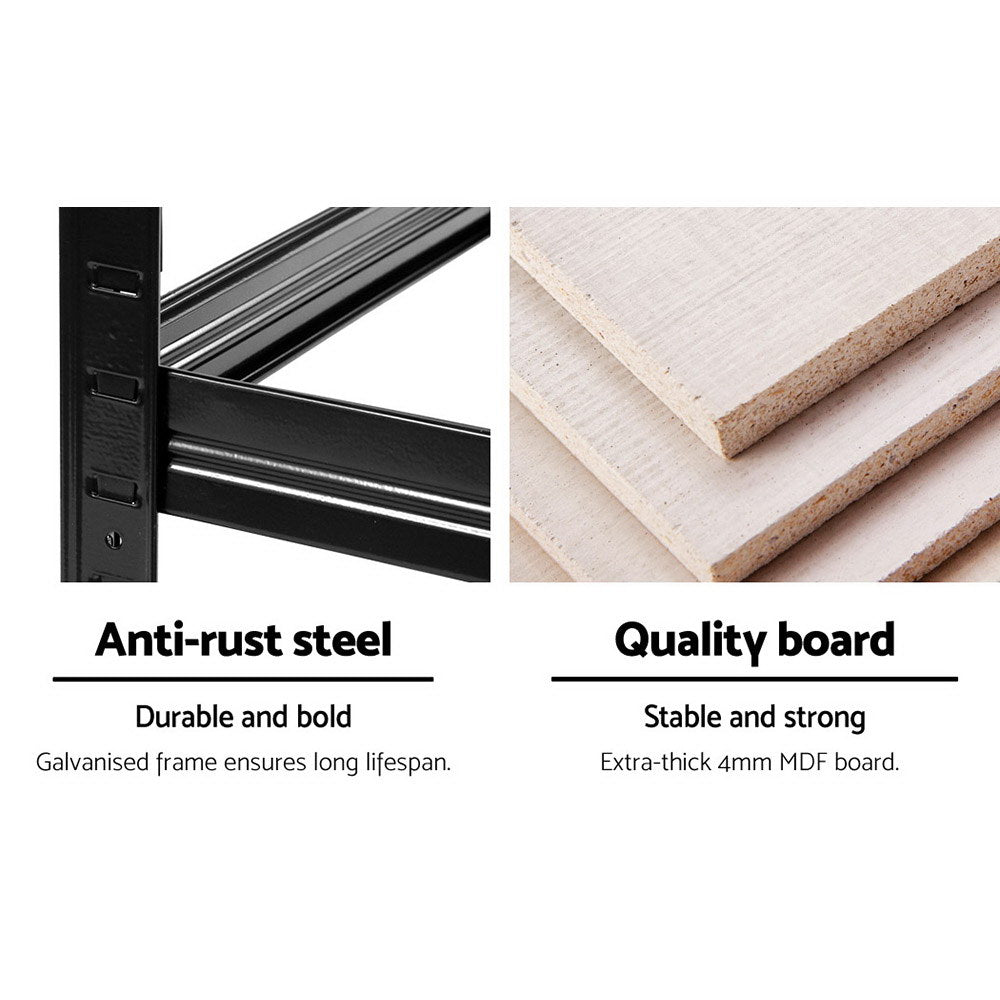Giantz 1.8M Garage Storage Rack Steel Shelves Black