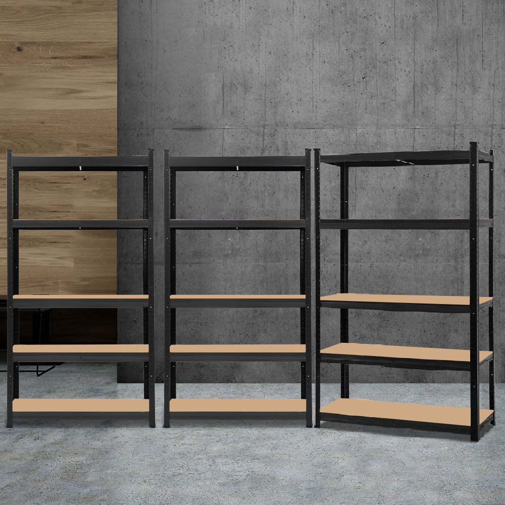 Giantz 3x1.8M Garage Shelving Rack Black Heavy-Duty Adjustable Storage