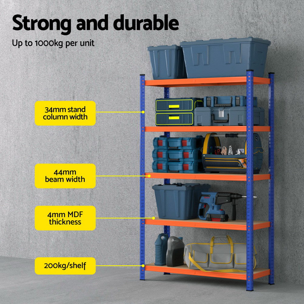 Giantz 1.8M Garage Shelving Rack 5-Tier Heavy-Duty Orange Blue