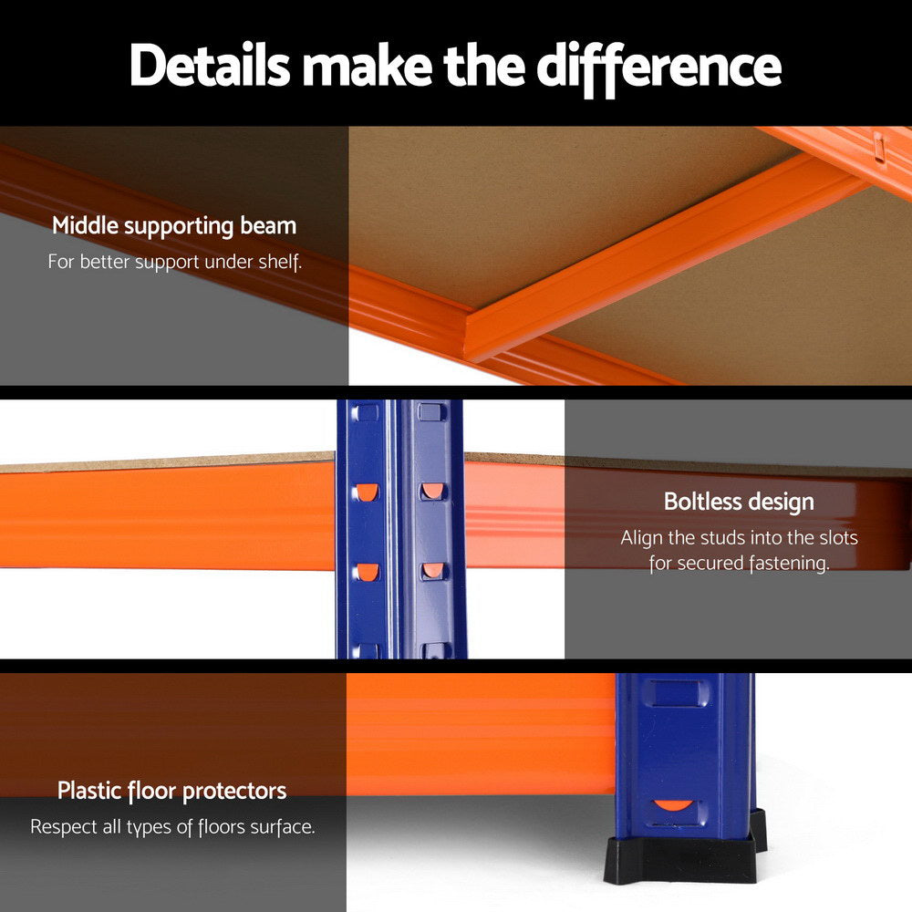 Giantz 1.8M Garage Shelving Rack 5-Tier Heavy-Duty Orange Blue