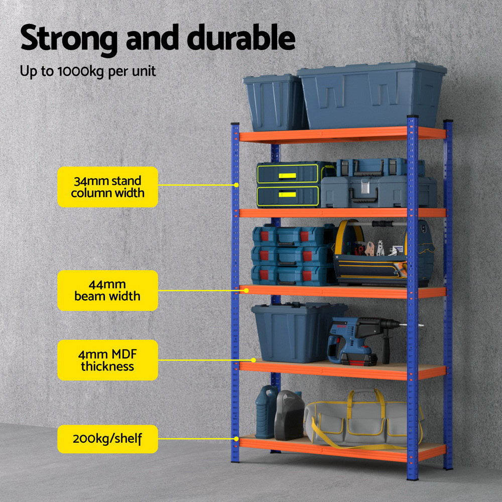 Giantz 1.8M Garage Shelving Rack 5-Tier Orange Blue