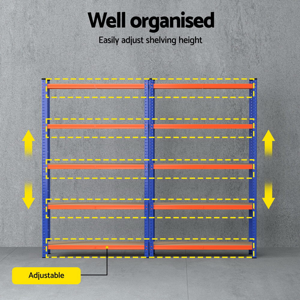Giantz 1.8M Garage Shelving Rack 5-Tier Orange Blue