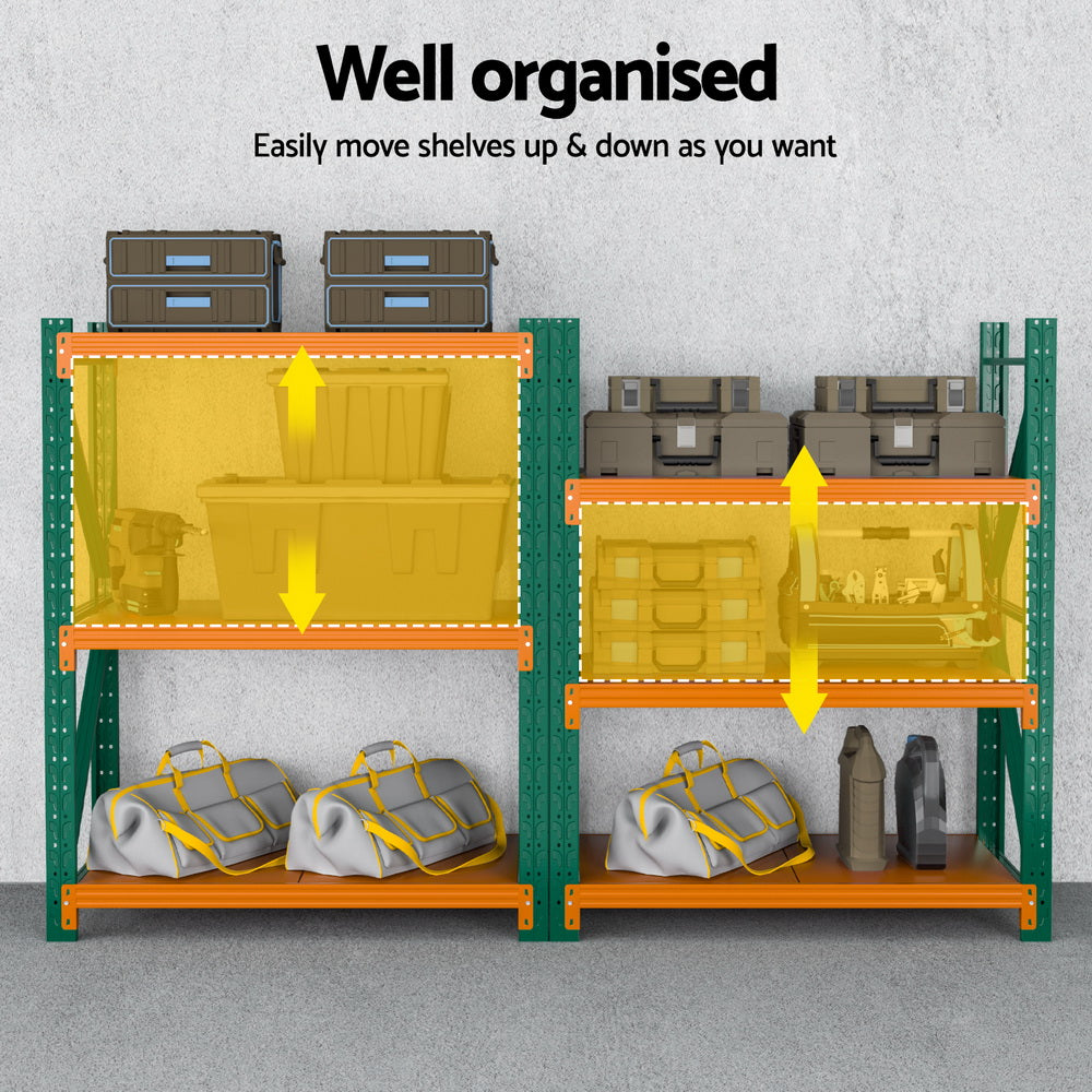 Giantz 1.5M Garage Shelving Rack Green Orange Industrial Steel