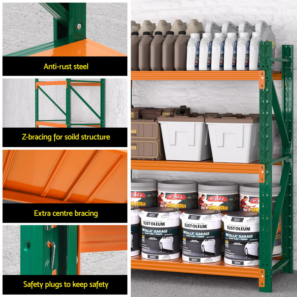 Giantz 1.5M Garage Shelving Rack Green Orange Industrial Steel