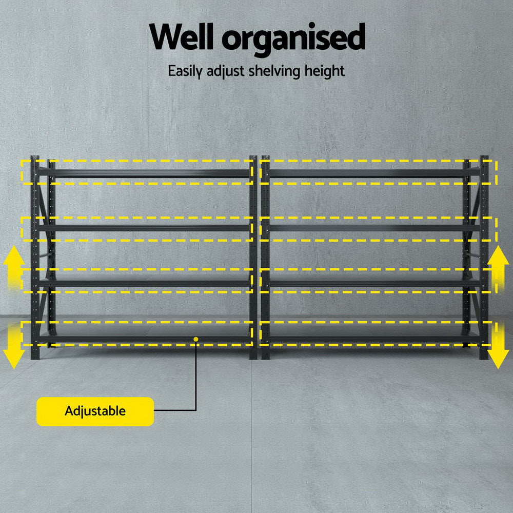 Giantz 4M Garage Shelving Rack Black Industrial Steel