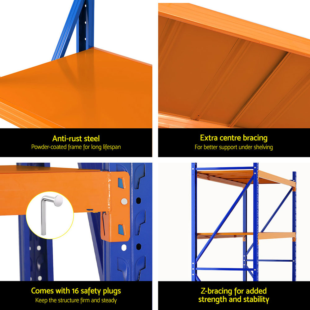Giantz 4M Warehouse Shelving Rack Heavy-Duty Steel Orange/Blue