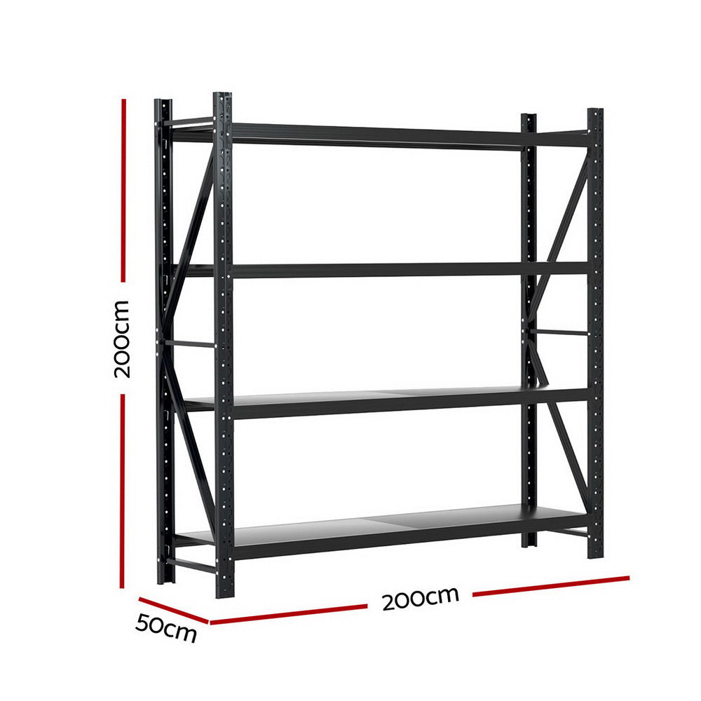 Giantz 2Mx2M Garage Storage Rack Black Steel Shelving