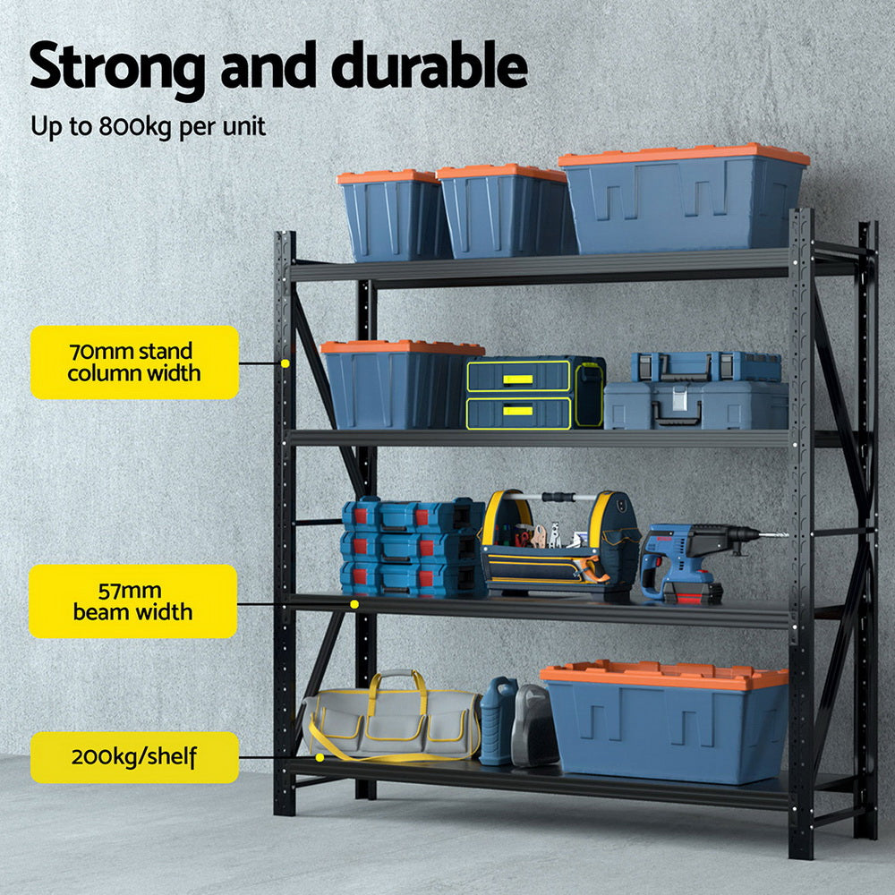 Giantz 2Mx2M Garage Storage Rack Black Steel Shelving