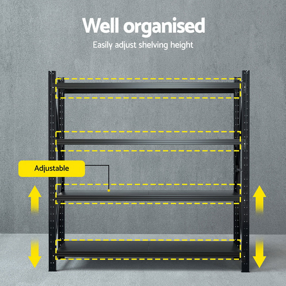 Giantz 2Mx2M Garage Storage Rack Black Steel Shelving