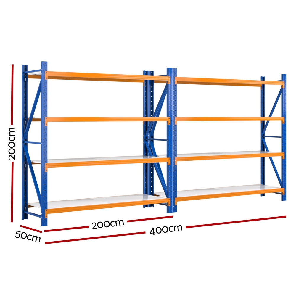 Giantz 4Mx2M Industrial Garage Shelving Rack Orange Blue
