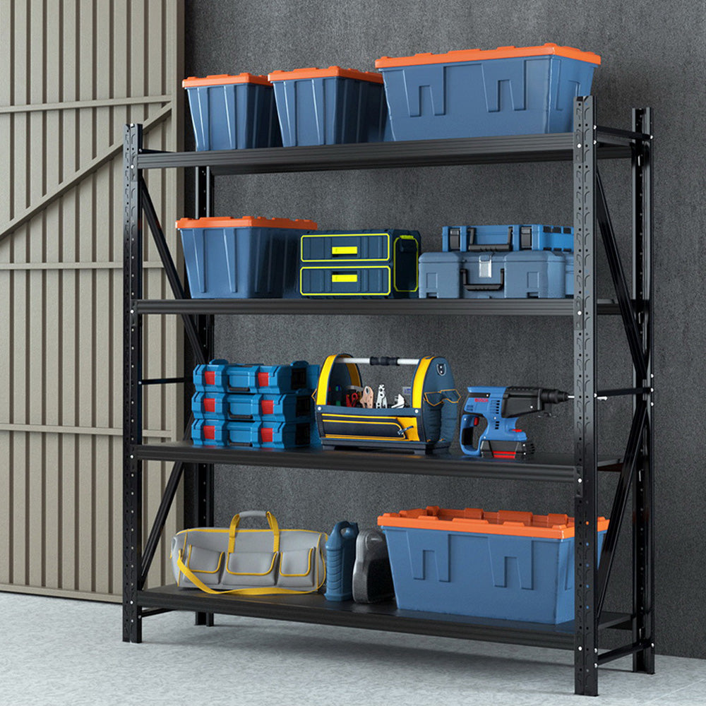 Giantz 2.4Mx2M Garage Shelving Rack Black Industrial Steel