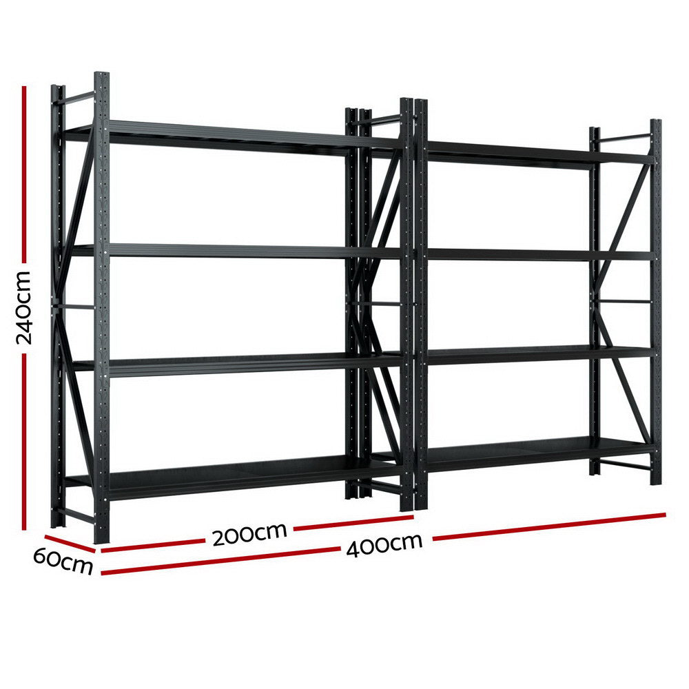 Giantz 4Mx2.4M Industrial Garage Shelving Rack Black