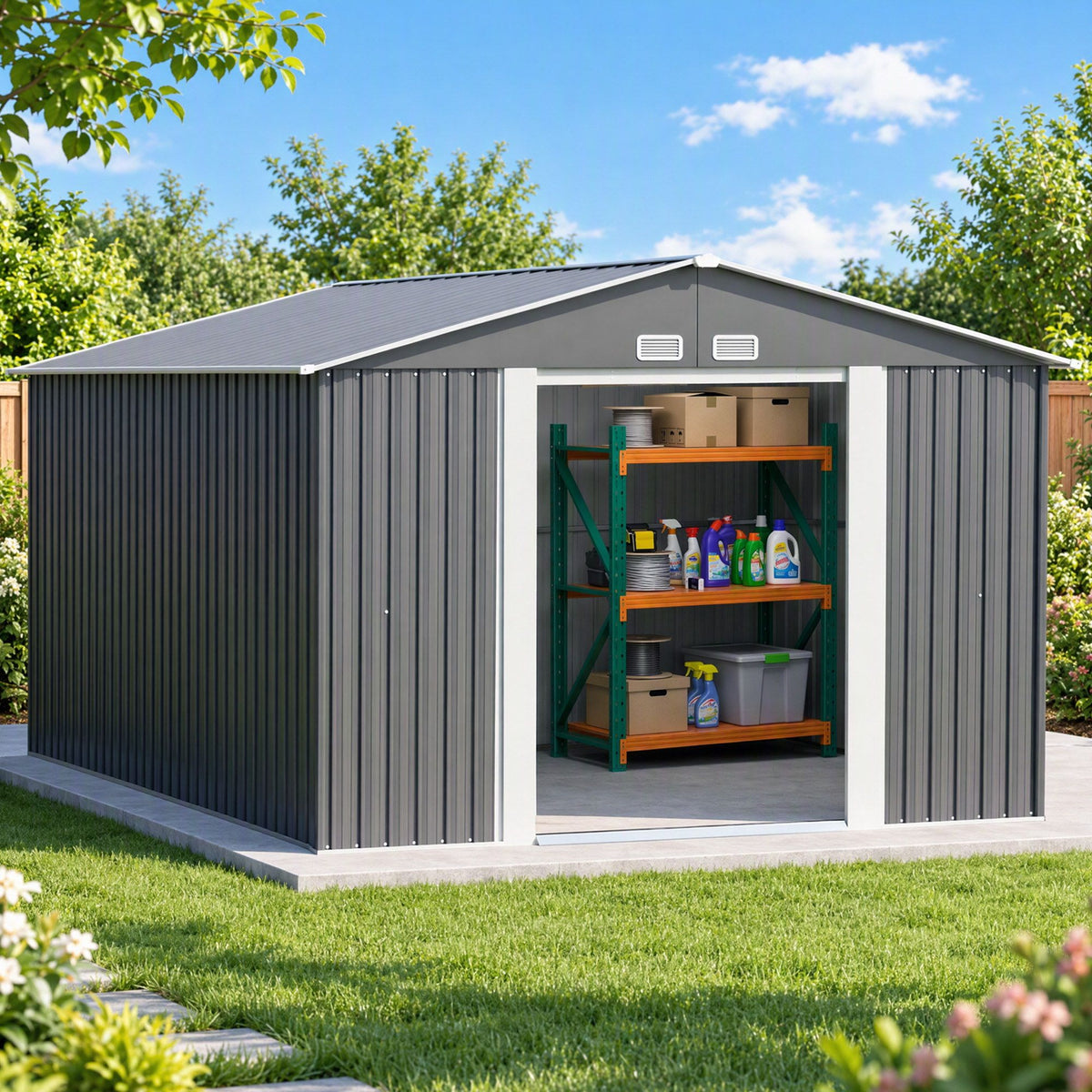 Giantz Garden Shed with 3-Tier Garage Shelving Rack Outdoor Tool Storage Racks