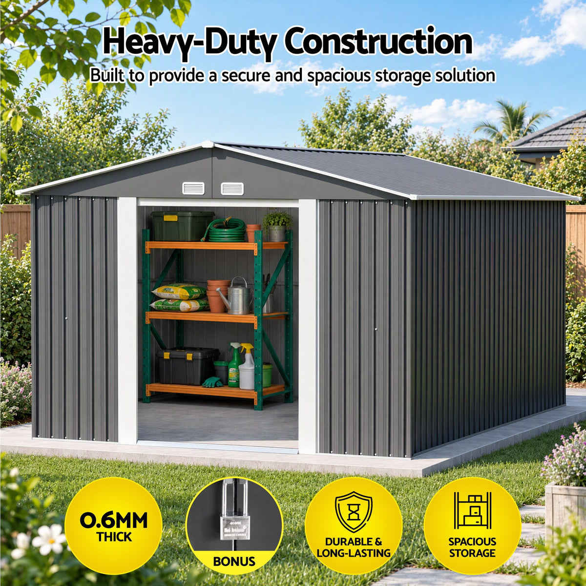 Giantz Garden Shed with 3-Tier Garage Shelving Rack Outdoor Tool Storage Racks