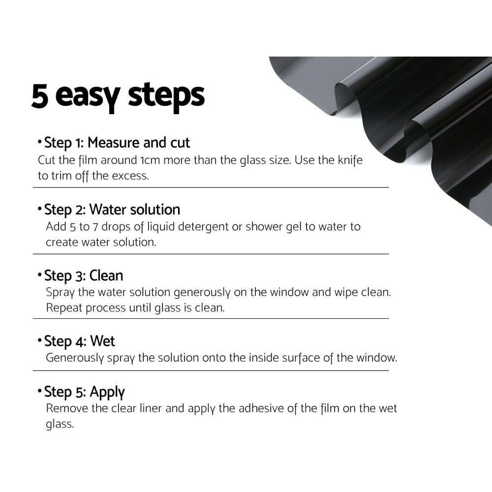 Giantz 100cm x 30m Black Window Tint Film 15% VLT Kit