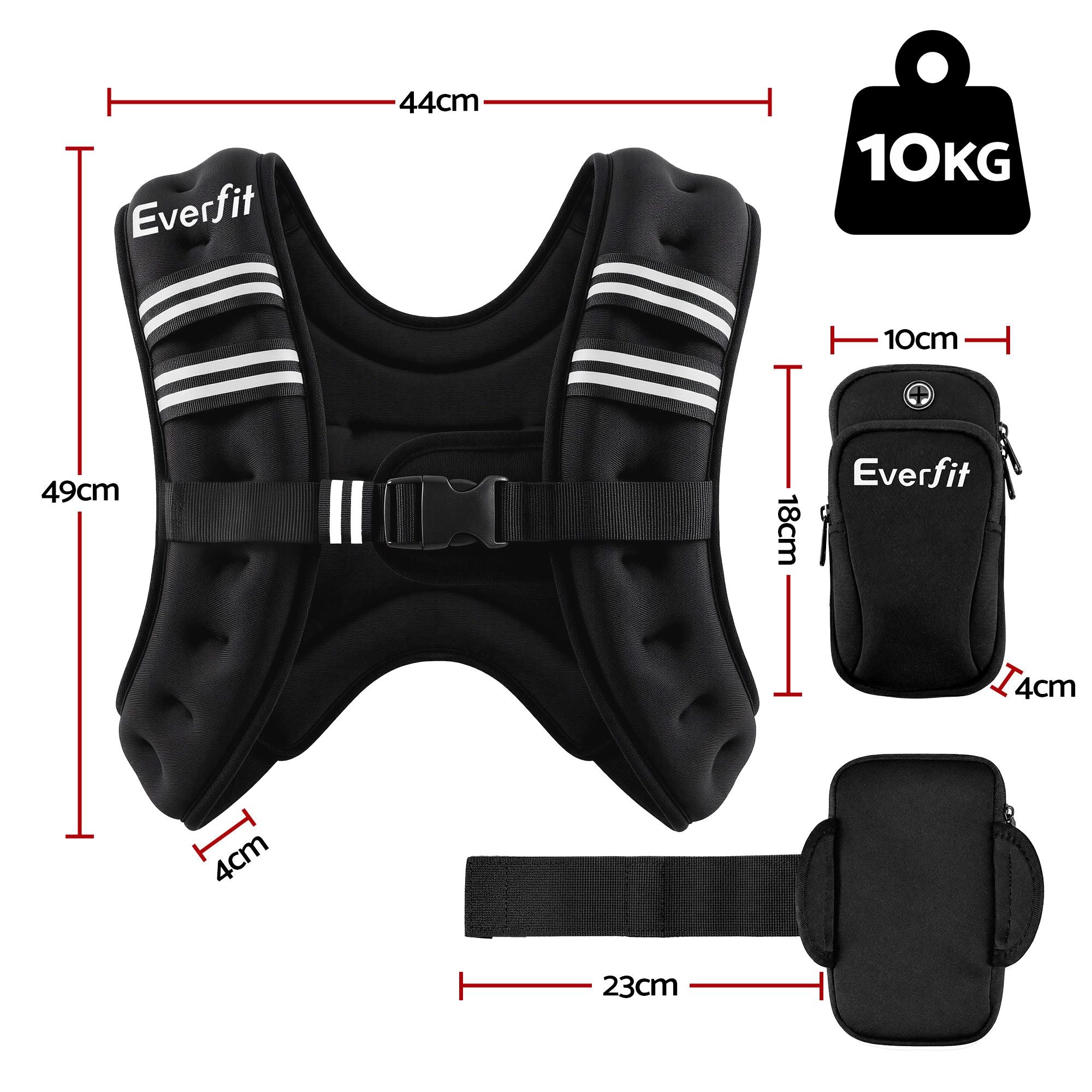 Everfit 10kg Weighted Vest Men Women, Reflective Running Vest with Armband Pouch