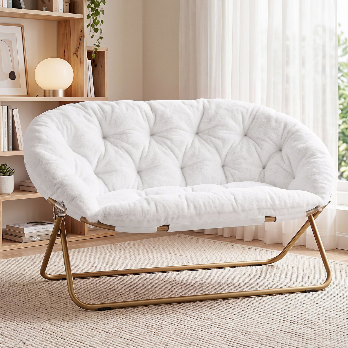 Artiss Double Saucer Chair Faux Fur Foldable Lounge White