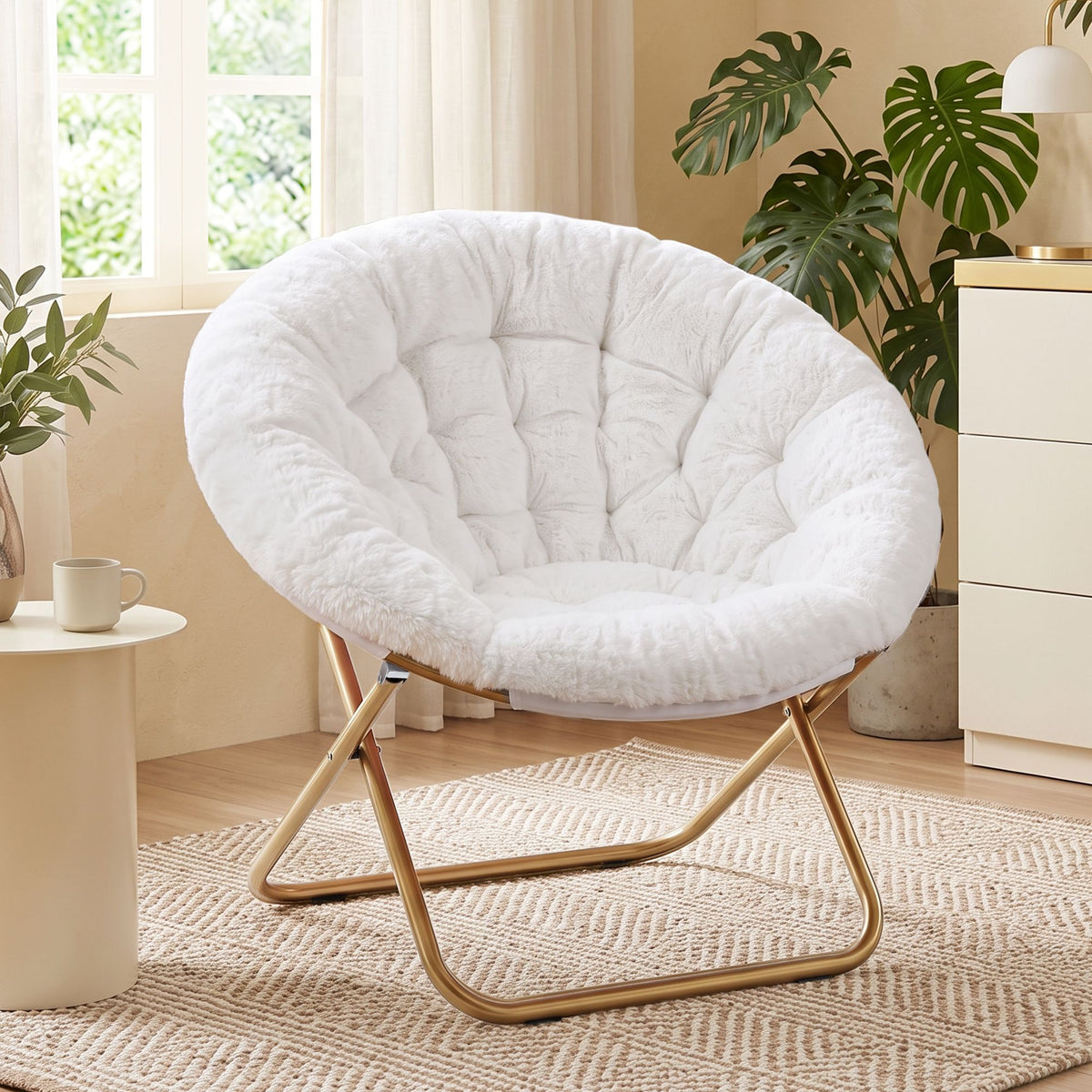 Artiss Saucer Chair Faux Fur Folding Accent Chair White
