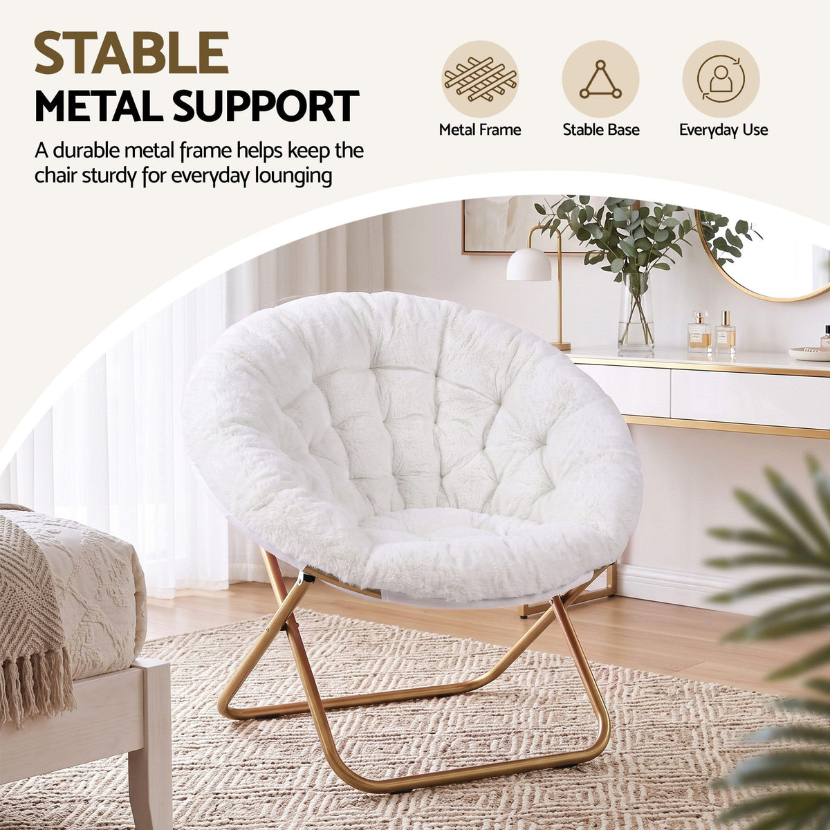 Artiss Cozy Saucer Chair Soft Faux Fur Folding Accent Chair for Bedroom White