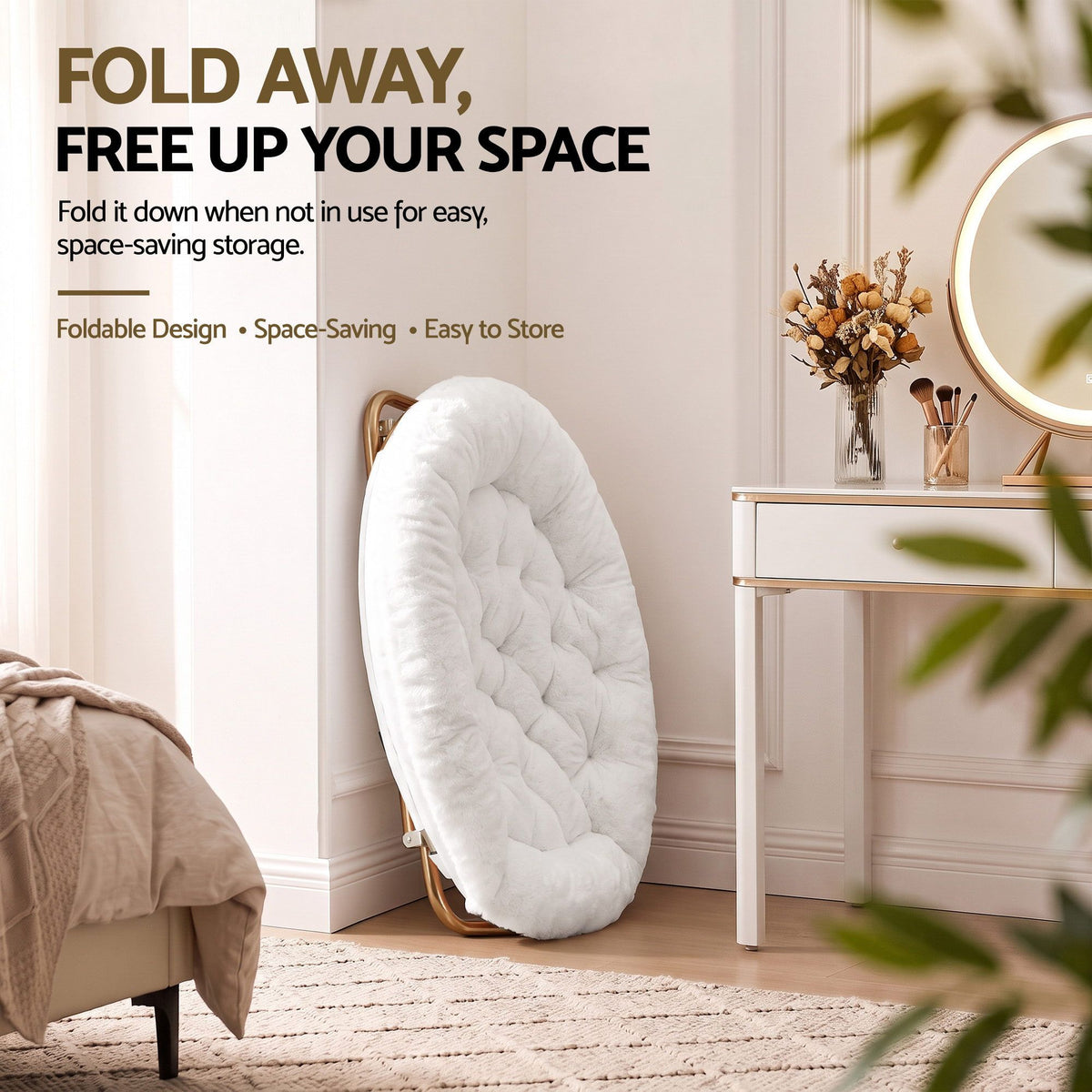 Artiss Cozy Saucer Chair Soft Faux Fur Folding Accent Chair for Bedroom White