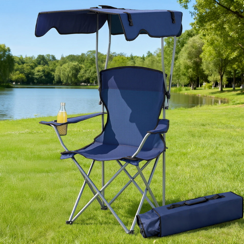 Weisshorn Folding Camping Chair with Canopy 120KG Navy Blue