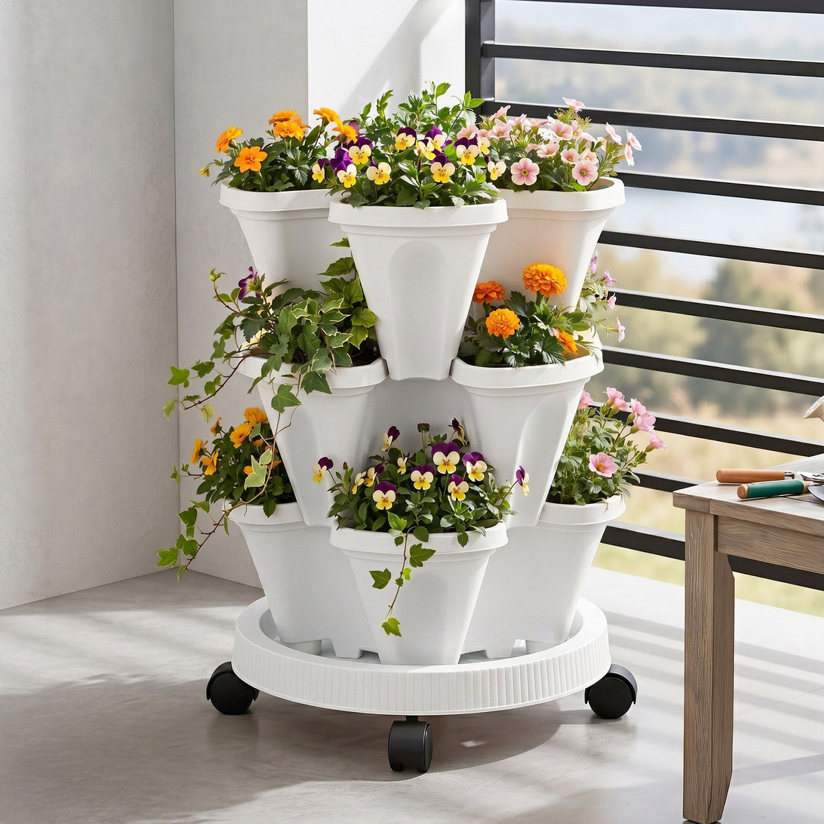 Green Fingers 3 Tier Stackable Strawberry Planter Tower White