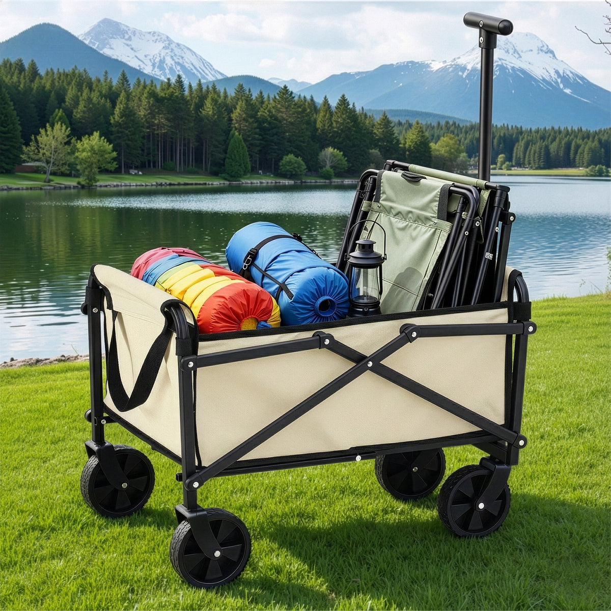 Gardeon Folding Garden Cart Trolley Wagon Beach Beige