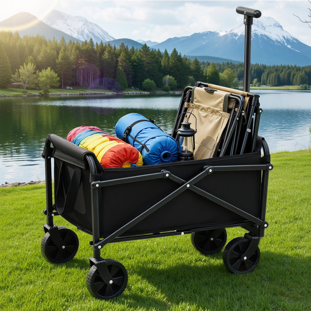 Gardeon Folding Garden Cart Trolley Outdoor Camping Wagon Black