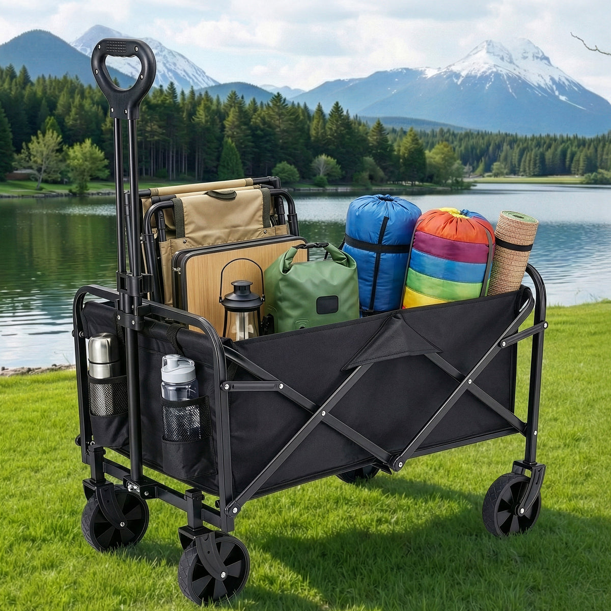 Gardeon Folding Garden Cart Trolley 80kg Black