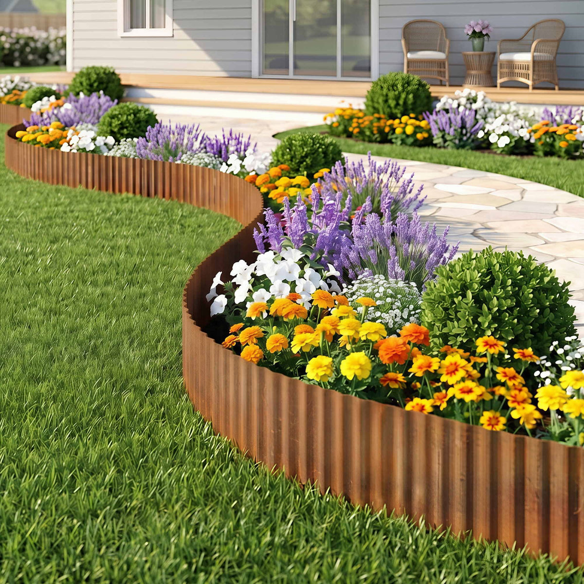 Green Fingers Garden Edging 10ft Flexible Metal Border Rust