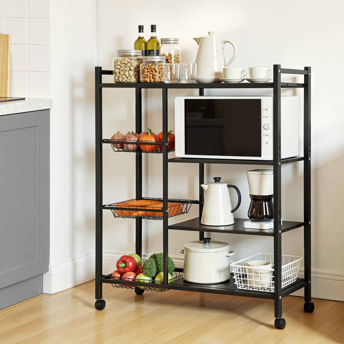 Artiss 4-Tier Kitchen Storage Shelf Rack with Wheels