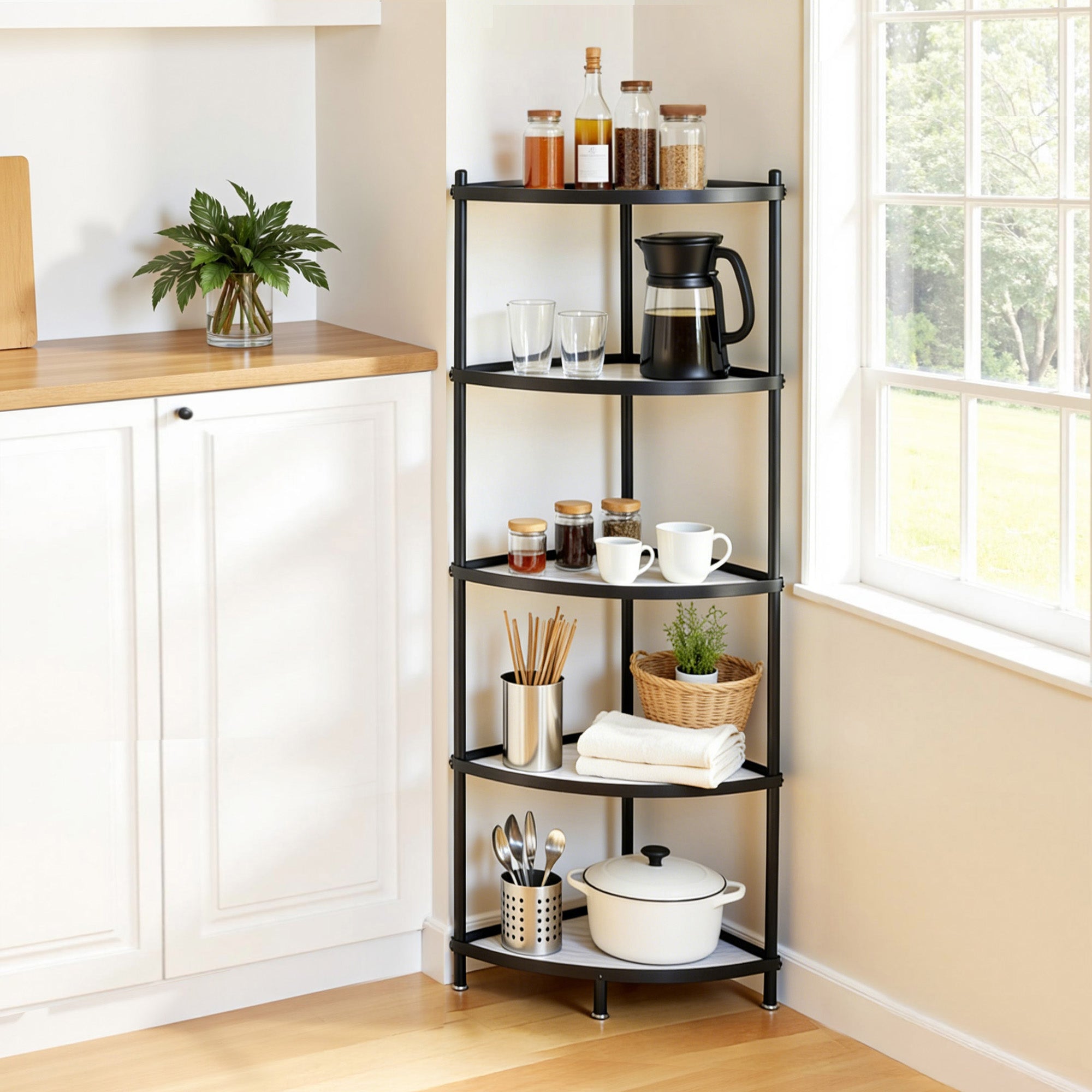 Artiss 5-Tier Kitchen Corner Shelf Rack Stand Microwave Metal Storage Shelves