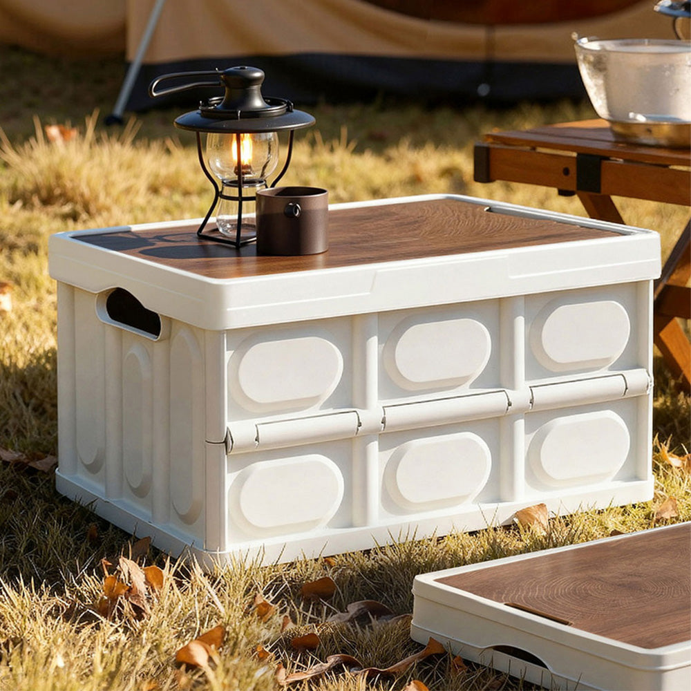 Gardeon Collapsible Storage Box 50L Folding Outdoor Organiser Beige