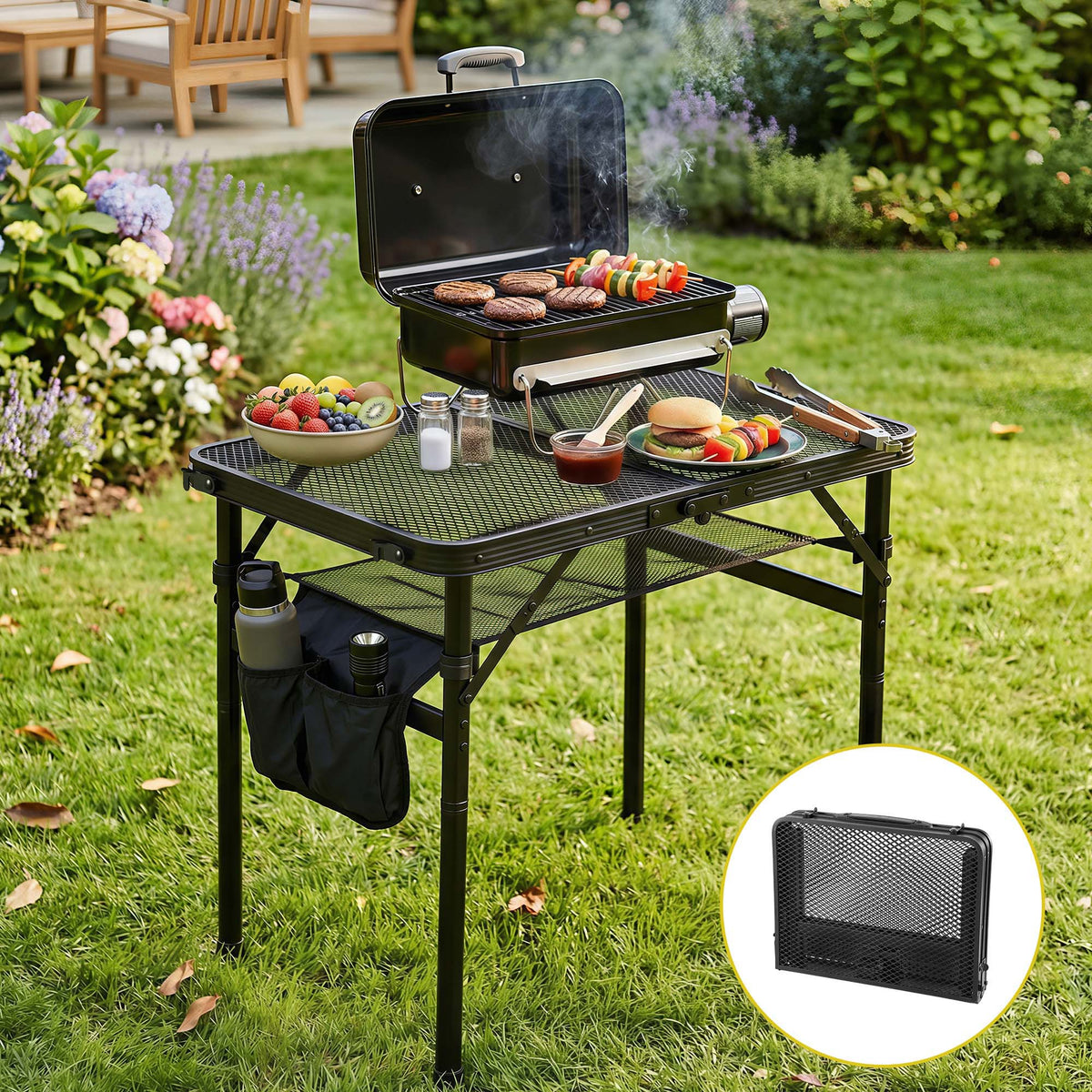 Gardeon BBQ Camp Table 60*40*56cm Foldable Outdoor Metal Table