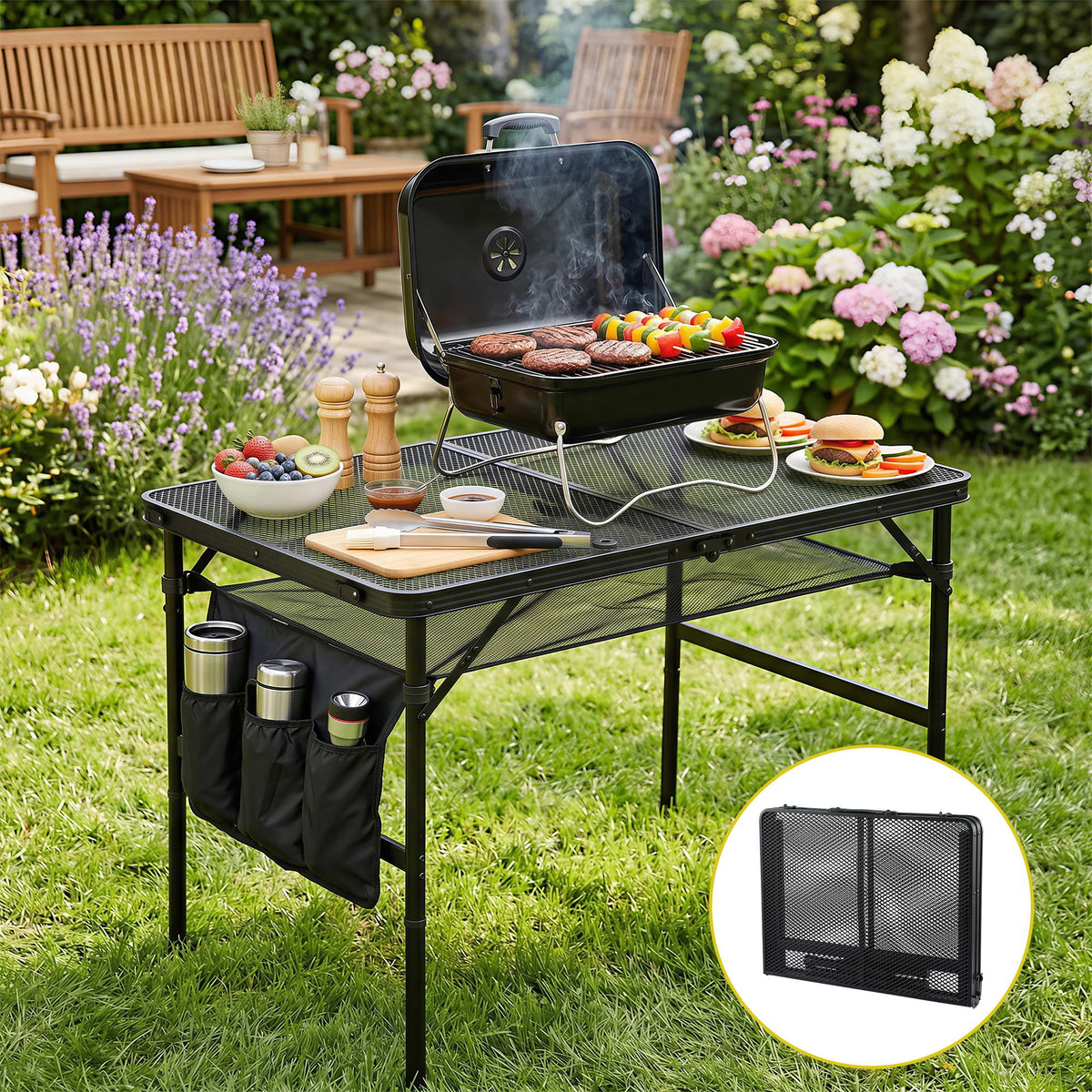 Gardeon BBQ Camp Table 90 x 60 x 66 cm Foldable Portable Outdoor