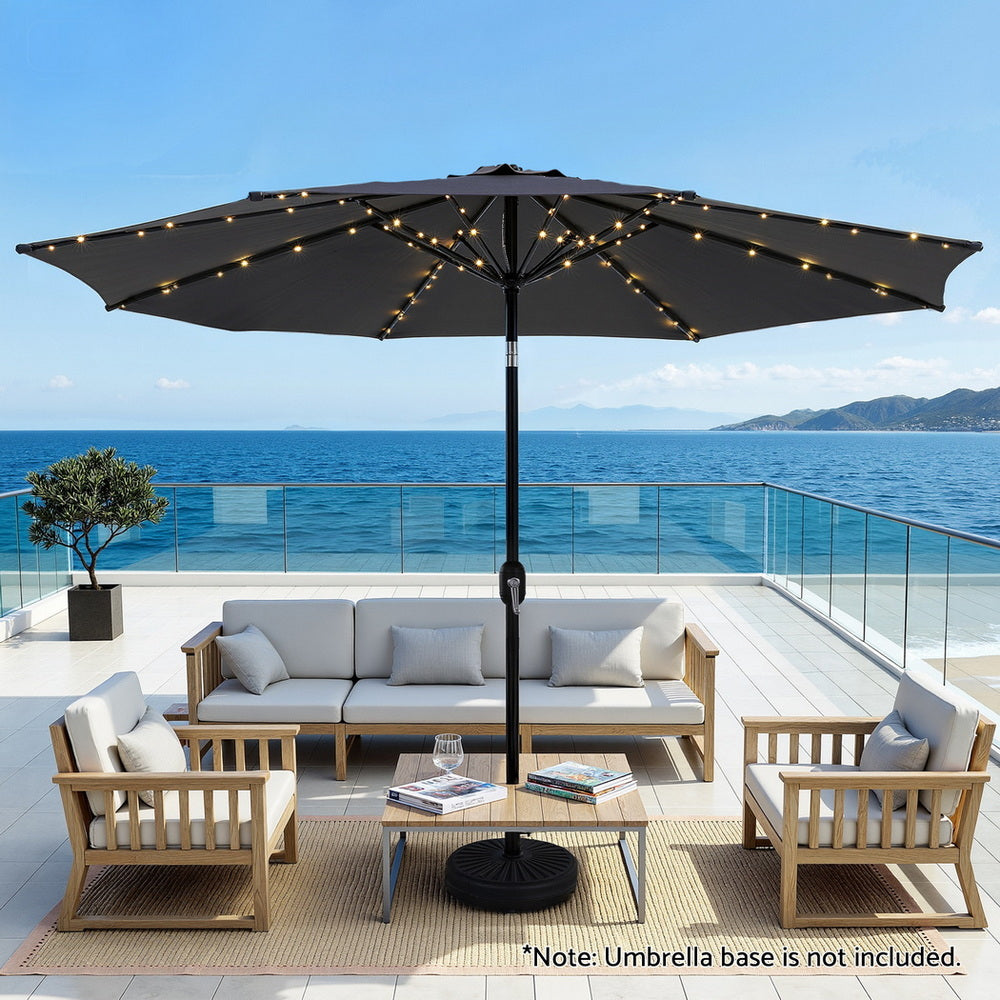 Instahut 2.9m Outdoor Market Umbrella with LED String Lights Charcoal