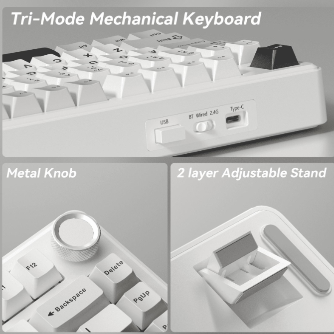 SOLAKAKA A75 75% Gasket Mechanical Keyboard Tri-Mode Hot-Swap Knob