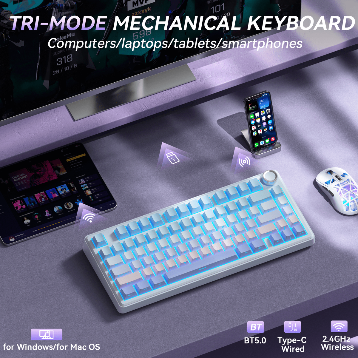 SOLAKAKA A75 75% Gasket Mechanical Keyboard Tri-Mode Hot-Swap Knob